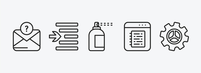 user interface outline icons set. user interface icons such as anonymous message, indent, spray paint, note blog, tings vector. can be used web and mobile.