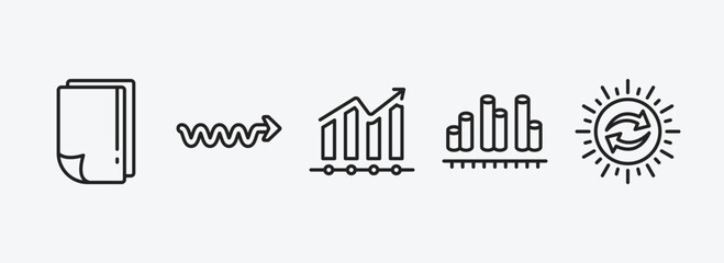 user interface outline icons set. user interface icons such as white paper, scribble right arrow, evolution, dual bars interface, solar recycle vector. can be used web and mobile.