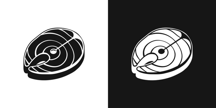 Oil salmon icon. Fatty fish steak, salmon fat