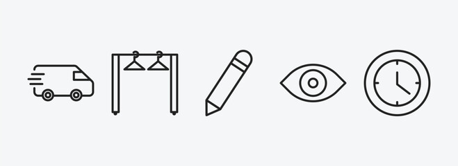 tools and utensils outline icons set. tools and utensils icons such as postage, clothes rack, pencil tool, optical, circular clock vector. can be used web and mobile.