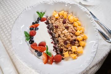 Restaurant serving of fresh sweet dessert on plate