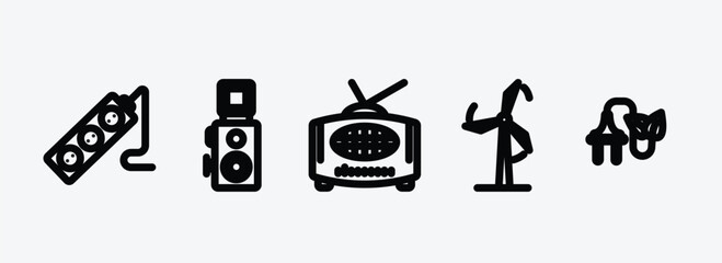 technology outline icons set. technology icons such as tee power, reflex photo camera, radio with antenna, wind power, biomass vector. can be used web and mobile.