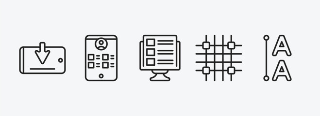 Fototapeta technology outline icons set. technology icons such as receive, wireframe, front end, grid system, leading vector. can be used web and mobile. obraz