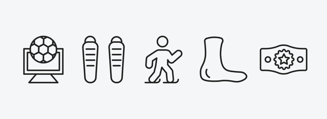 sports outline icons set. sports icons such as football channel, shin guards, ice skating man, ankle, champion belt vector. can be used web and mobile.
