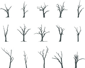 Bare tree silhouettes, Tree silhouette, Dead tree silhouette, Tree SVG, Bare tree vector, Tree vector illustration.