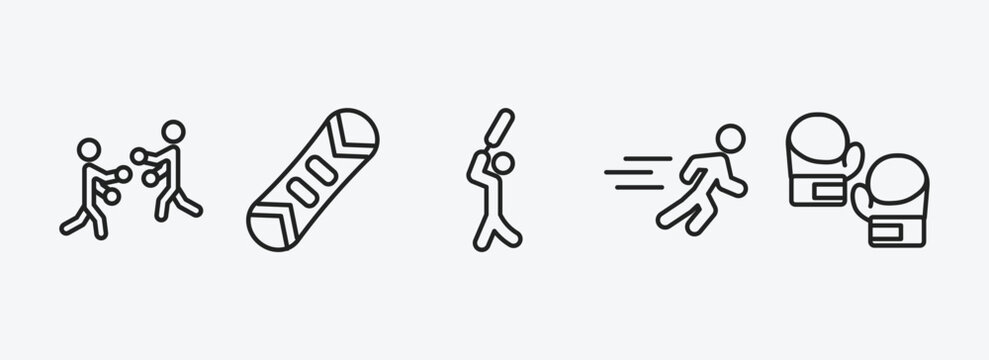sport outline icons set. sport icons such as boxing, snowboard, bats man, sprint, boxing gloves vector. can be used web and mobile.