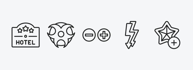 signs outline icons set. signs icons such as square hotel, toxic warning, mathematical, electric current, favourite star vector. can be used web and mobile.