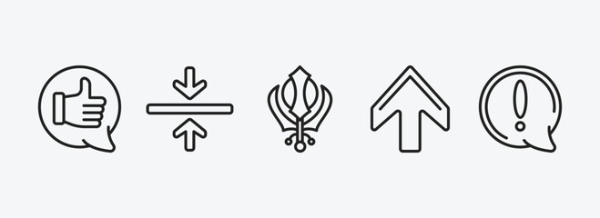 signs outline icons set. signs icons such as positive, alignment, khanda, up, exclamation mark vector. can be used web and mobile.