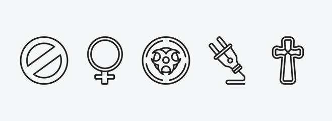 signs outline icons set. signs icons such as no, female, radioactive, plug, gross dark cross vector. can be used web and mobile.