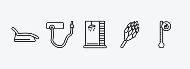 sauna outline icons set. sauna icons such as tepidarium, kneipp hose, luxury shower, hemlock, hyperthermia vector. can be used web and mobile.