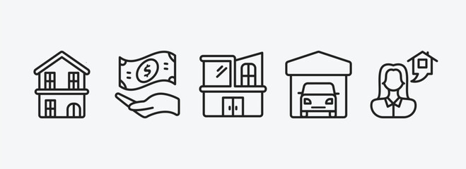 real estate outline icons set. real estate icons such as duplex, deposit, modern house, garage, or vector. can be used web and mobile.