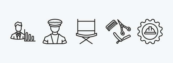 professions outline icons set. professions icons such as statistician, taxi driver, director, barber, mechanical engineer vector. can be used web and mobile.