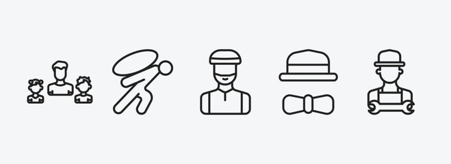 people outline icons set. people icons such as father and children, burden, muslim man, elegant, technician vector. can be used web and mobile.