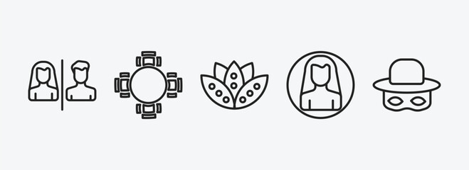 people outline icons set. people icons such as restroom, round table, bohemian, male user, zorro vector. can be used web and mobile.