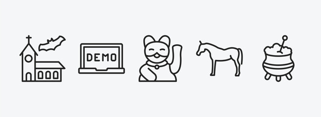 other outline icons set. other icons such as church with bats, demostration, japanese cat, arab horse, caudron vector. can be used web and mobile.