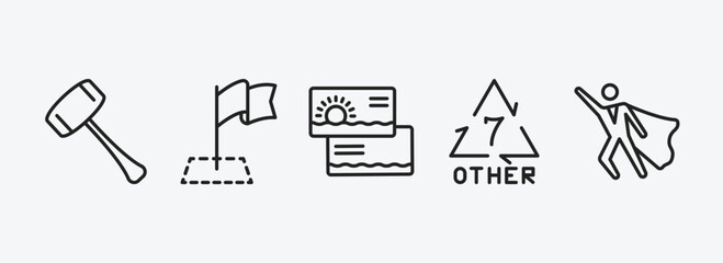 other outline icons set. other icons such as mallet, milestone, sea business card, 7 other, super hero vector. can be used web and mobile.