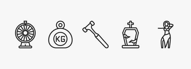 other outline icons set. other icons such as loto, kilograms, work hammer, tombstone with cross, belly dance vector. can be used web and mobile.