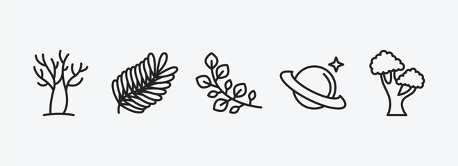 nature outline icons set. nature icons such as leafless tree, fern, branch with leaves, saturn with his ring, black oak tree vector. can be used web and mobile. © Farahim