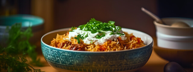 Banner featuring a tantalizing image of Uzbek pilaf, a feast for the eyes and taste buds
