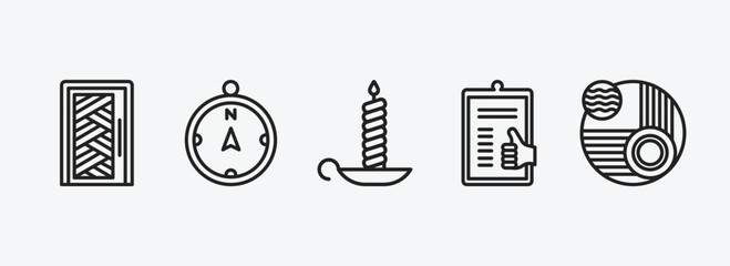 miscellaneous outline icons set. miscellaneous icons such as room door, compass pointing north, candlesticks, enlist, abstract vector. can be used web and mobile.