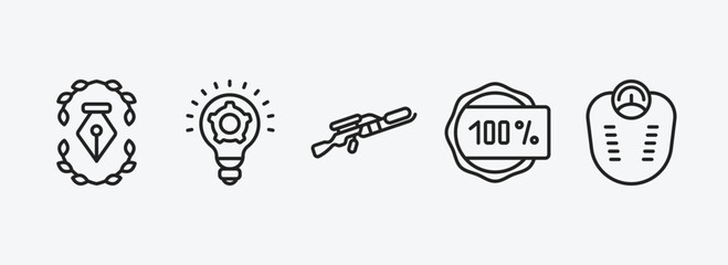 miscellaneous outline icons set. miscellaneous icons such as will, thinking solutions, flame thrower, 100 percent, body weight vector. can be used web and mobile.