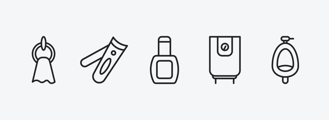 hygiene outline icons set. hygiene icons such as face towel, nail clippers, varnish, water heater, urinal vector. can be used web and mobile.