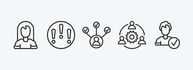 human resources outline icons set. human resources icons such as women, problems, multitask, work team, candidate vector. can be used web and mobile.