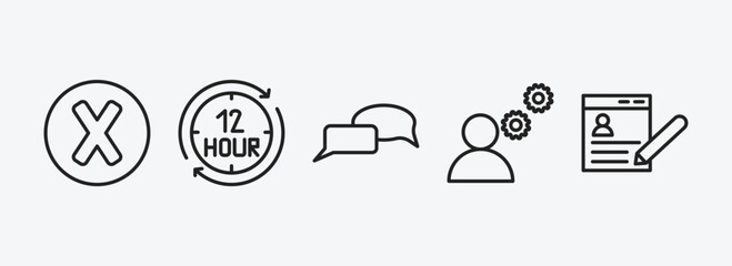 human resources outline icons set. human resources icons such as quit, 12 hours, dialogue, , job application vector. can be used web and mobile.