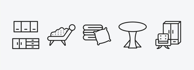 furniture & household outline icons set. furniture & household icons such as cabinets, fainting couch, linens, table, furniture vector. can be used web and mobile.