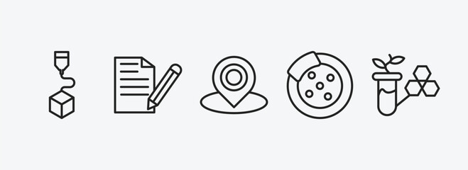 general outline icons set. general icons such as 3d printing, copywriting, coordinate, disk brake, bio technology vector. can be used web and mobile.
