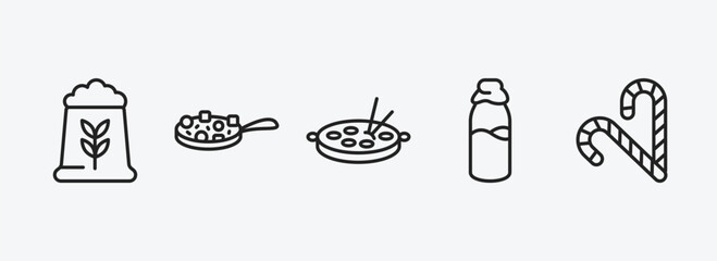 food outline icons set. food icons such as fodder, buddhas delight, oyster omelette, milky, christmas candy sticks vector. can be used web and mobile.