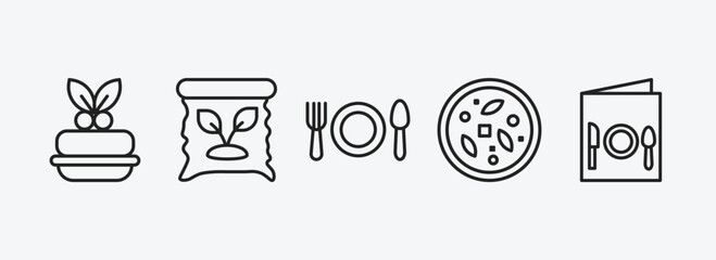 food outline icons set. food icons such as marzipan, organic food, eatery, sour soup, restaurant menu vector. can be used web and mobile.