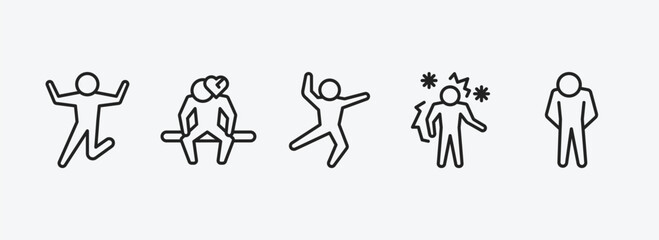 feelings outline icons set. feelings icons such as excited human, heartbroken human, stupid human, chill down vector. can be used web and mobile.