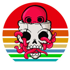 retro art octopus in the skull