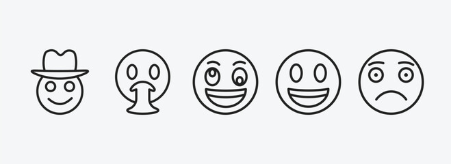 emoji outline icons set. emoji icons such as cowboy hat emoji, vomit weird excited slightly frowning vector. can be used web and mobile.