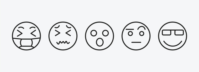 emoji outline icons set. emoji icons such as sick emoji, disgusted surprised sceptic cool vector. can be used web and mobile.