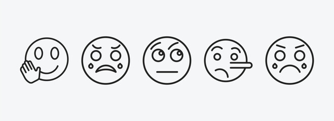 emoji outline icons set. emoji icons such as hello emoji, crying curious lying cry vector. can be used web and mobile.