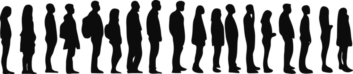 long queue line silhouette, mix between women and men