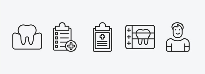 dentist outline icons set. dentist icons such as occlusal, medical list, health report, radiograph, healthy boy vector. can be used web and mobile.
