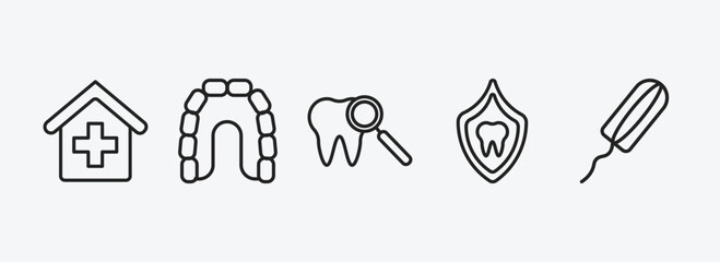 dentist outline icons set. dentist icons such as clinic, maxilla, check up, dental protection, tampon vector. can be used web and mobile.