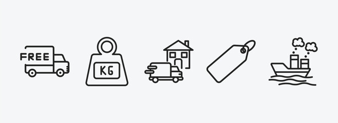 delivery and logistic outline icons set. delivery and logistic icons such as free delivery, weight, home tag, vector. can be used web and mobile.
