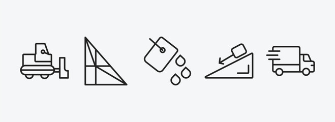 construction outline icons set. construction icons such as little snowplow, joist, paint bucket, inclined, truck with freight vector. can be used web and mobile.