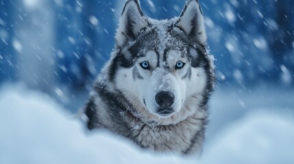 A Husky Close-up in the winter.