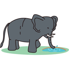 Elephant drinks water from the pool