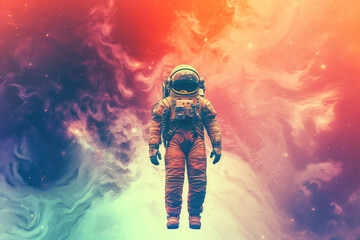 Fototapeta premium Astronaut in outer space with colorful background
