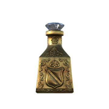 3d rendering golden iron potion flask isolated fantasy