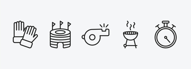 american football outline icons set. american football icons such as glove, stadium cylinder, whistle, with wheels, stopwatch vector. can be used web and mobile.