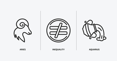 zodiac outline icons set. zodiac icons such as aries, inequality, aquarius vector. can be used web and mobile.