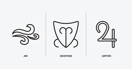 zodiac outline icons set. zodiac icons such as air, devotion, jupiter vector. can be used web and mobile.