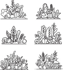 Set of crops wheat barley line art vector silhouette crop 